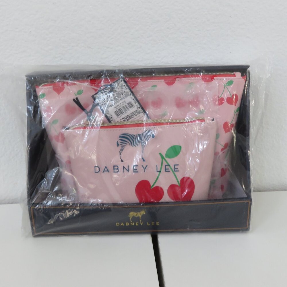 DABNEY LEE Cherry Heart  2 Piece Wristlet/Pouch Cosmetic Travel Bag Set